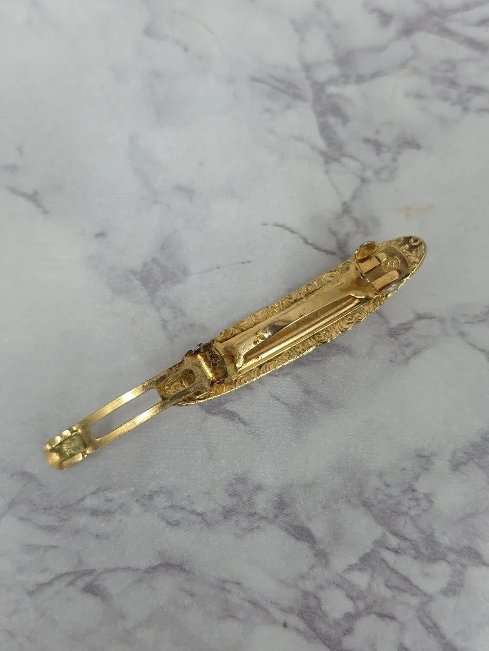 Vintage French Hair Barrettes Gold-Tone Vintage Floral Filigree Pearl Accent